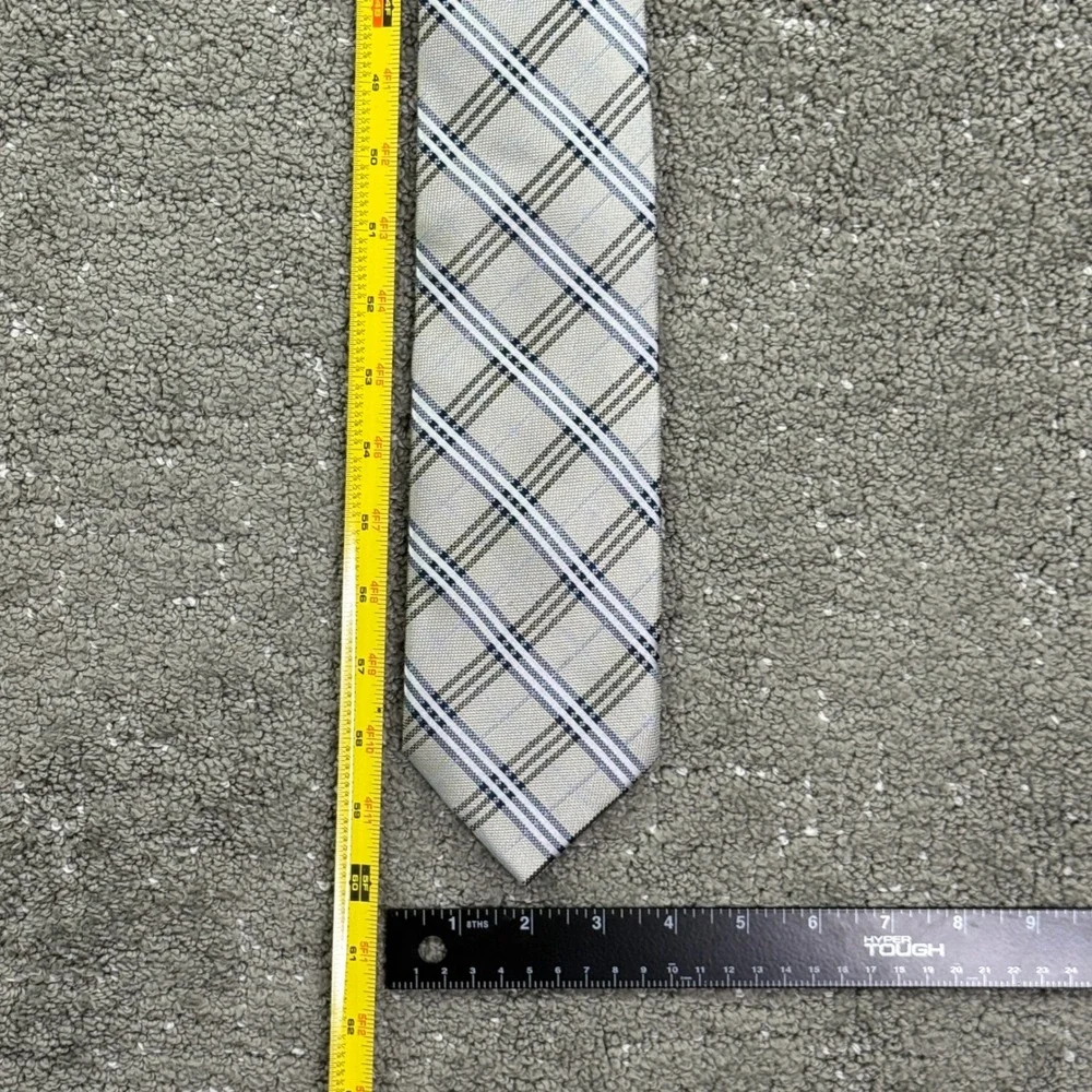 Beau Brummel Necktie Mens OS Beige Blue Plaid Silk Hand Made Soho Formal Tie